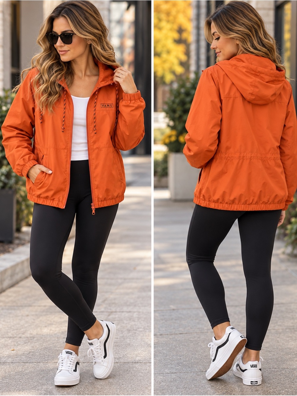 Vans Orange Hooded Windbreaker Jacket Lightweight Size L